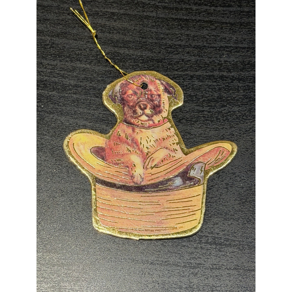 Vintage Die Cut Brachycephalic (Flat Face) Dog Christmas Ornament 1985 Holiday